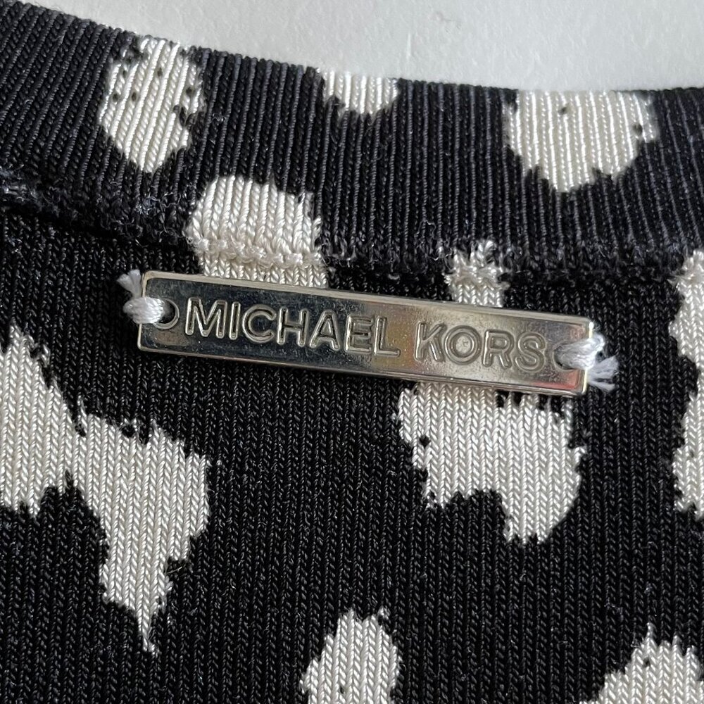 Michael Kors Slvless Crew Nk Fit & Flare Animal Print Knit Dress Blk Cream Sz S - Picture 9 of 11